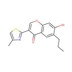 CCCc1cc2c(=O)c(-c3nc(C)cs3)coc2cc1O ZINC000000407908