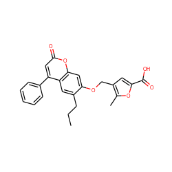 CCCc1cc2c(-c3ccccc3)cc(=O)oc2cc1OCc1cc(C(=O)O)oc1C ZINC000001902725