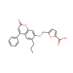 CCCc1cc2c(-c3ccccc3)cc(=O)oc2cc1OCc1ccc(C(=O)O)o1 ZINC000004754933