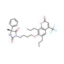 CCCc1cc2c(C(F)(F)F)cc(=O)oc2c(CCC)c1OCCCCN1C(=O)N[C@](C)(c2ccccc2)C1=O ZINC000116616247