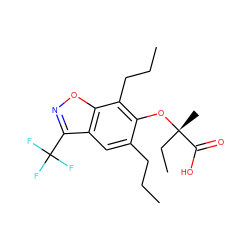 CCCc1cc2c(C(F)(F)F)noc2c(CCC)c1O[C@@](C)(CC)C(=O)O ZINC000012358570