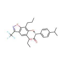 CCCc1cc2c(C(F)(F)F)noc2c(CCC)c1O[C@@H](C(=O)O)c1ccc(C(C)C)cc1 ZINC000013539321