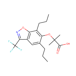 CCCc1cc2c(C(F)(F)F)noc2c(CCC)c1OC(C)(C)C(=O)O ZINC000003964260