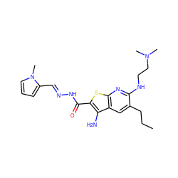 CCCc1cc2c(N)c(C(=O)N/N=C/c3cccn3C)sc2nc1NCCN(C)C ZINC000071316260