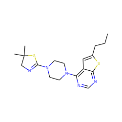 CCCc1cc2c(N3CCN(C4=NCC(C)(C)S4)CC3)ncnc2s1 ZINC000091302201