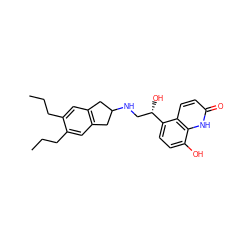 CCCc1cc2c(cc1CCC)CC(NC[C@H](O)c1ccc(O)c3[nH]c(=O)ccc13)C2 ZINC000049784697