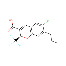 CCCc1cc2c(cc1Cl)C=C(C(=O)O)[C@H](C(F)(F)F)O2 ZINC000066251898