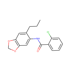 CCCc1cc2c(cc1NC(=O)c1ccccc1Cl)OCO2 ZINC000000381973