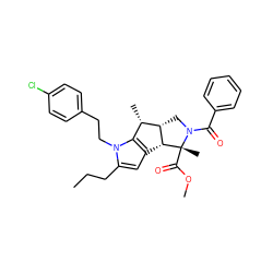 CCCc1cc2c(n1CCc1ccc(Cl)cc1)[C@H](C)[C@@H]1CN(C(=O)c3ccccc3)[C@](C)(C(=O)OC)[C@H]21 ZINC000008628896