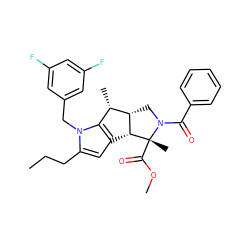 CCCc1cc2c(n1Cc1cc(F)cc(F)c1)[C@H](C)[C@@H]1CN(C(=O)c3ccccc3)[C@](C)(C(=O)OC)[C@H]21 ZINC000008607814