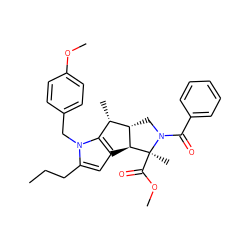 CCCc1cc2c(n1Cc1ccc(OC)cc1)[C@H](C)[C@@H]1CN(C(=O)c3ccccc3)[C@@](C)(C(=O)OC)[C@@H]21 ZINC000008021567