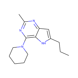 CCCc1cc2nc(C)nc(N3CCCCC3)c2[nH]1 ZINC000100867736