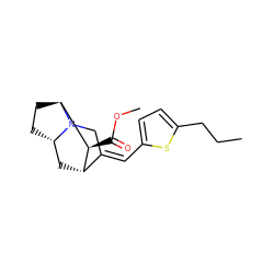 CCCc1ccc(/C=C2\CN3[C@H]4CC[C@H]3[C@@H](C(=O)OC)[C@H]2C4)s1 ZINC000261183464