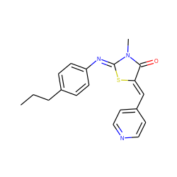 CCCc1ccc(/N=C2\S/C(=C\c3ccncc3)C(=O)N2C)cc1 ZINC001772593036