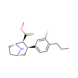 CCCc1ccc([C@H]2C[C@@H]3CC[C@@H](N3)[C@H]2C(=O)OC)cc1I ZINC000082149646