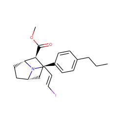 CCCc1ccc([C@H]2C[C@@H]3CC[C@H]([C@H]2C(=O)OC)N3C/C=C/I)cc1 ZINC000013761890