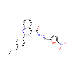 CCCc1ccc(-c2cc(C(=O)N/N=C/c3ccc([N+](=O)[O-])o3)c3ccccc3n2)cc1 ZINC000002109795