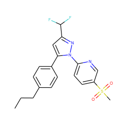 CCCc1ccc(-c2cc(C(F)F)nn2-c2ccc(S(C)(=O)=O)cn2)cc1 ZINC000013588362