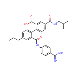 CCCc1ccc(-c2ccc(C(=O)NCC(C)C)cc2C(=O)O)c(C(=O)Nc2ccc(C(=N)N)cc2)c1 ZINC000040979588