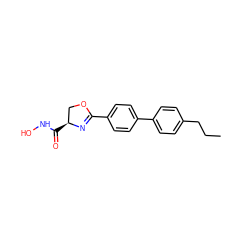 CCCc1ccc(-c2ccc(C3=N[C@@H](C(=O)NO)CO3)cc2)cc1 ZINC000013474889