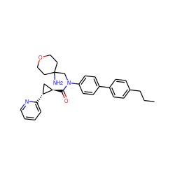 CCCc1ccc(-c2ccc(N(CC3(N)CCOCC3)C(=O)[C@@H]3C[C@H]3c3ccccn3)cc2)cc1 ZINC000072316703