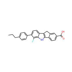 CCCc1ccc(-c2ccc3c4c([nH]c3c2F)-c2ccc(C(=O)O)cc2C4)cc1 ZINC000040957263