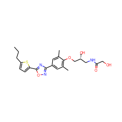 CCCc1ccc(-c2nc(-c3cc(C)c(OC[C@H](O)CNC(=O)CO)c(C)c3)no2)s1 ZINC000043194063