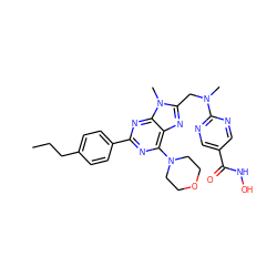 CCCc1ccc(-c2nc(N3CCOCC3)c3nc(CN(C)c4ncc(C(=O)NO)cn4)n(C)c3n2)cc1 ZINC000653837873