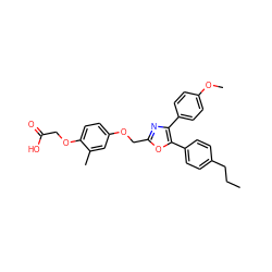 CCCc1ccc(-c2oc(COc3ccc(OCC(=O)O)c(C)c3)nc2-c2ccc(OC)cc2)cc1 ZINC000049021299