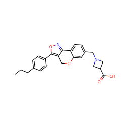 CCCc1ccc(-c2onc3c2COc2cc(CN4CC(C(=O)O)C4)ccc2-3)cc1 ZINC000068267264