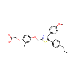 CCCc1ccc(-c2sc(COc3ccc(OCC(=O)O)c(C)c3)nc2-c2ccc(OC)cc2)cc1 ZINC000049032857