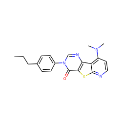 CCCc1ccc(-n2cnc3c(sc4nccc(N(C)C)c43)c2=O)cc1 ZINC000013676106