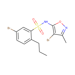 CCCc1ccc(Br)cc1S(=O)(=O)Nc1onc(C)c1Br ZINC000001485405