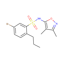 CCCc1ccc(Br)cc1S(=O)(=O)Nc1onc(C)c1C ZINC000026470688