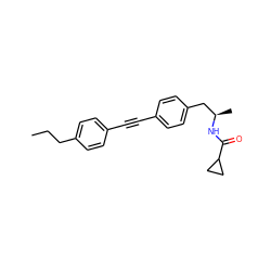 CCCc1ccc(C#Cc2ccc(C[C@@H](C)NC(=O)C3CC3)cc2)cc1 ZINC000169706164