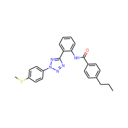 CCCc1ccc(C(=O)Nc2ccccc2-c2nnn(-c3ccc(SC)cc3)n2)cc1 ZINC001772570371