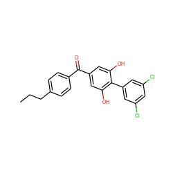 CCCc1ccc(C(=O)c2cc(O)c(-c3cc(Cl)cc(Cl)c3)c(O)c2)cc1 ZINC000473096896