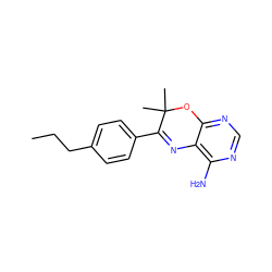 CCCc1ccc(C2=Nc3c(N)ncnc3OC2(C)C)cc1 ZINC000169307738