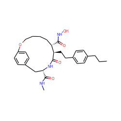 CCCc1ccc(CC[C@H]2C(=O)N[C@H](C(=O)NC)Cc3ccc(cc3)OCCCC[C@@H]2C(=O)NO)cc1 ZINC000003821631