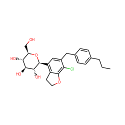 CCCc1ccc(Cc2cc([C@@H]3O[C@H](CO)[C@@H](O)[C@H](O)[C@H]3O)c3c(c2Cl)OCC3)cc1 ZINC000206066921