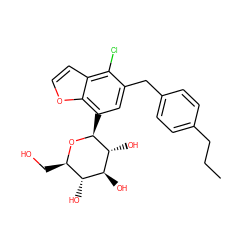 CCCc1ccc(Cc2cc([C@@H]3O[C@H](CO)[C@@H](O)[C@H](O)[C@H]3O)c3occc3c2Cl)cc1 ZINC000142261295