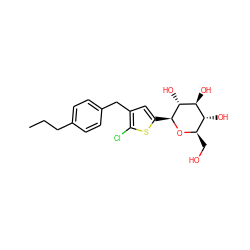 CCCc1ccc(Cc2cc([C@@H]3O[C@H](CO)[C@@H](O)[C@H](O)[C@H]3O)sc2Cl)cc1 ZINC000072114983