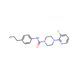 CCCc1ccc(NC(=O)N2CCN(c3ncccc3Cl)CC2)cc1 ZINC000013553812