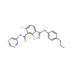 CCCc1ccc(Nc2noc3c(C(=O)Nc4cncnc4)c(Cl)ccc23)cc1 ZINC000045496027