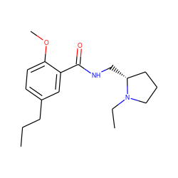 CCCc1ccc(OC)c(C(=O)NC[C@@H]2CCCN2CC)c1 ZINC000033834812