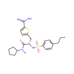 CCCc1ccc(S(=O)(=O)N[C@@H](Cc2ccc(C(=N)N)s2)C(=O)N(C)C2CCCC2)cc1 ZINC000029408942