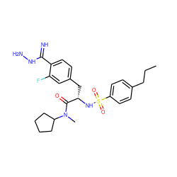 CCCc1ccc(S(=O)(=O)N[C@@H](Cc2ccc(C(=N)NN)c(F)c2)C(=O)N(C)C2CCCC2)cc1 ZINC000026504013