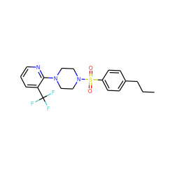 CCCc1ccc(S(=O)(=O)N2CCN(c3ncccc3C(F)(F)F)CC2)cc1 ZINC000029044582