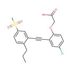 CCCc1ccc(S(C)(=O)=O)cc1C#Cc1cc(Cl)ccc1OCC(=O)O ZINC000073166258