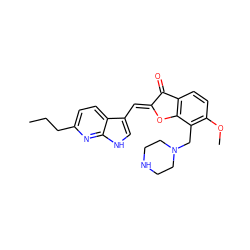 CCCc1ccc2c(/C=C3\Oc4c(ccc(OC)c4CN4CCNCC4)C3=O)c[nH]c2n1 ZINC001772634775